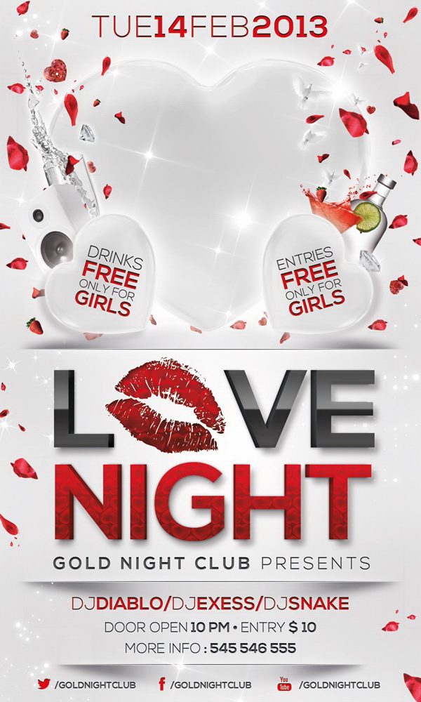 Креативная концепция постера Love Night Free PSD