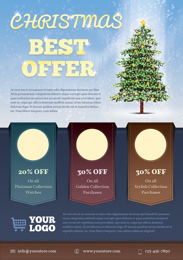 Синий дизайн плаката Christmas распродажа товаров Free PSD