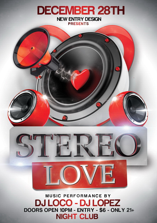 Дизайн плаката в стиле Stereo Love Free PSD
