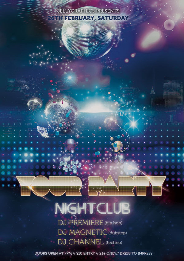 Блестящий рекламный плакат Night Club Free PSD