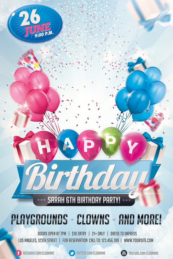 Поздравительный плакат День Рождения Free PSD