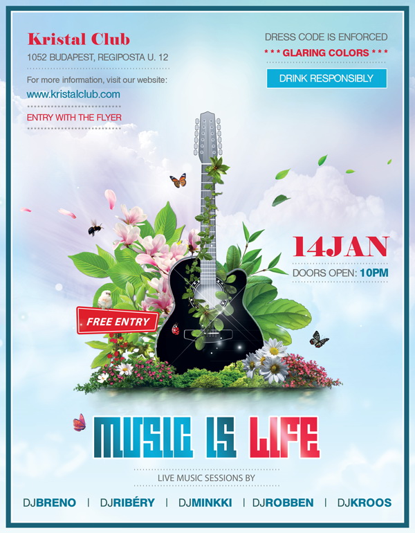 Игра на гитаре рекламный постер Free PSD