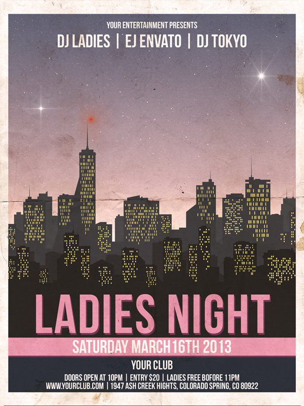 Дизайн постера ретро ночной вечеринки Free PSD