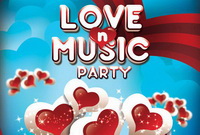 Красивые сердечки на плакате Love Music Party Free PSD