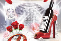 Красные розы и вино на афише Free PSD